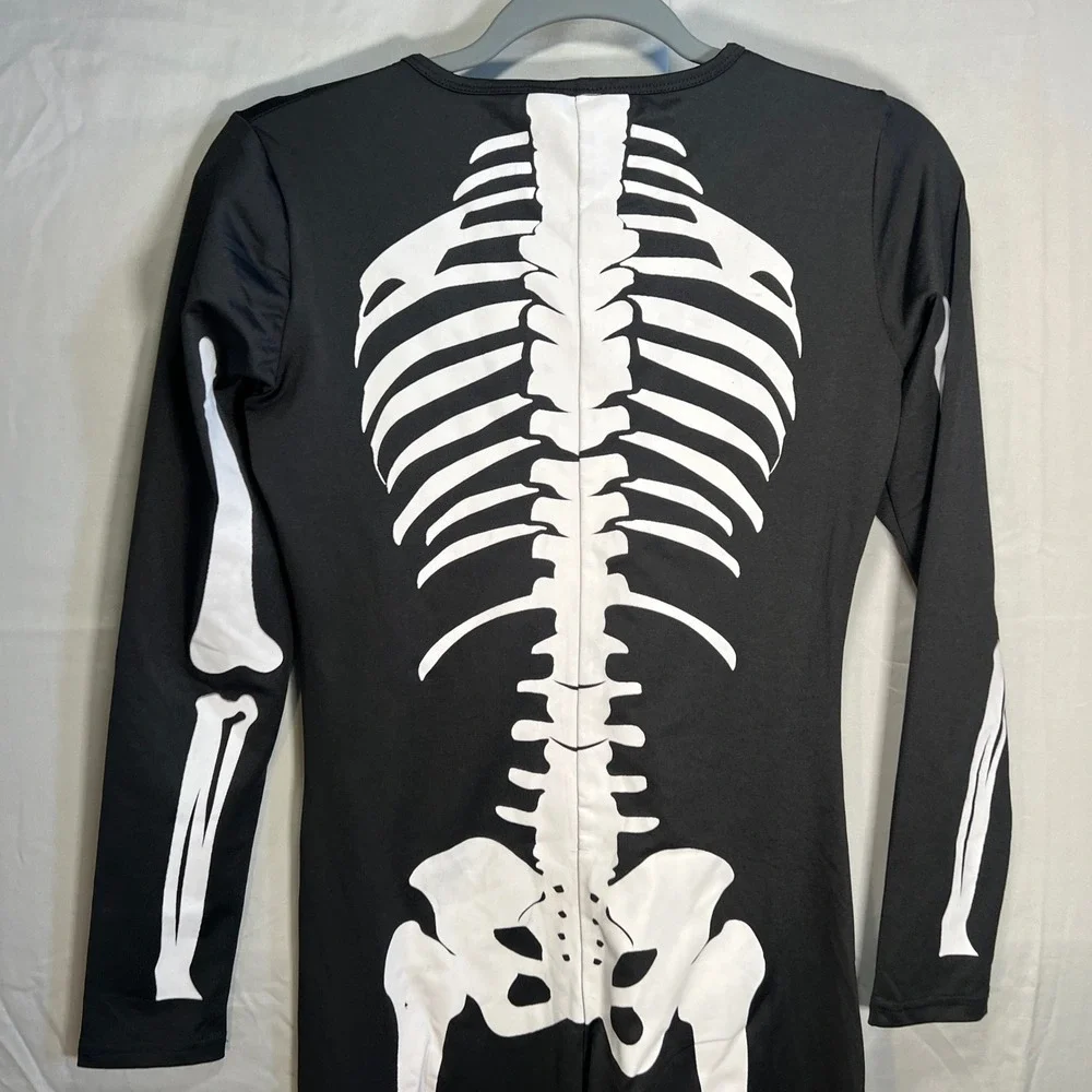 TipsyElves Skeleton Jumpsuit Black White Long‎ Sleeve Zipper Front Youth Medium
